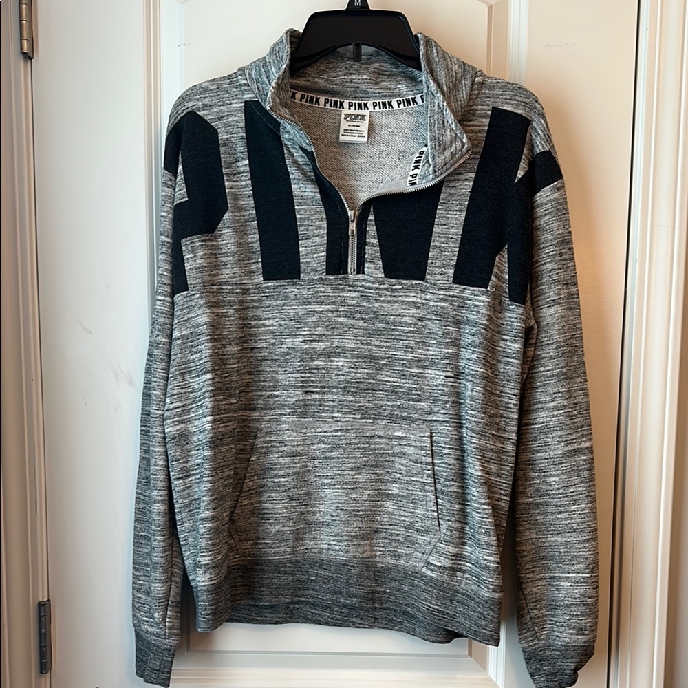 PINK Victoria's Secret Gray Zip Up Sweater with Geometric Design